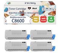 Compatible for Okidata OKI C8600 Toner Cartridge Work for Okidata OKI C8600 C8800 Printers, with Chip, High Yield 6000 Pages, High-Definition Printing (4 Pack Black)