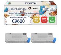 Compatible for Okidata OKI C9600 Toner Cartridge Work for Okidata OKI C9600 C9650 C9800 C9850 C9850 Printers, with Chip, High Yield 15000 Pages, High-Definition Printing (2 Pack Black)