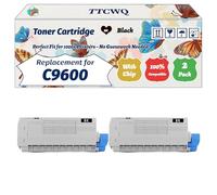 Compatible for Okidata OKI C9600 Toner Cartridge Work for Okidata OKI C9600 C9650 C9800 C9850 C9850 Printers, with Chip, High Yield 15000 Pages, High-Definition Printing (2 Pack Black)