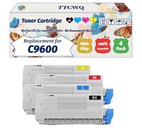 Compatible for Okidata OKI C9600 Toner Cartridge Work for Okidata OKI C9600 C9650 C9800 C9850 C9850 Printers, with Chip, High Yield 15000 Pages, High-Definition Printing (4-Pack BK/C/M/Y)