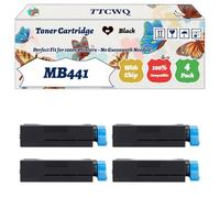 Compatible for Okidata OKI MB441 Toner Cartridge Work for Okidata OKI B401 MB441 MB451 Printers, with Chip, High Yield 2500 Pages, High-Definition Printing (4 Pack Black)