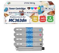 Compatible for Okidata OKI MC363dn Toner Cartridge Work for Okidata OKI C332 C332dn MC363 MC363dn MC363dnw Printers, with Chip, High Yield 3500 Pages, High-Definition Printing (4-Pack BK/C/M/Y)