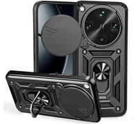 Compatible For Oppo Find X9 Ultra Case Kickstand Shockproof Ring Cover Phone Cover with Finger Ring Stable Shock Absorption Case Camera Window Lens Black