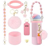 Compatible for Owala Accessories Bundle: Silicone Boot for 24oz & 32oz Bottles, Charms, Handle, Strap, Rubber Bottoms, and Decorative Add-ons for Your Compatible for Owala Water Bottle, Pink