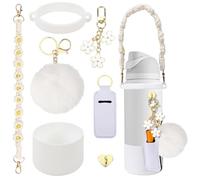 Compatible for Owala Accessories Bundle: Silicone Boot for 24oz & 32oz Bottles, Charms, Handle, Strap, Rubber Bottoms, and Decorative Add-ons for Your Compatible for Owala Water Bottle, White