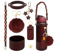 Compatible for Owala Accessories Bundle: Silicone Boot for 24oz & 32oz Bottles, Charms, Handle, Strap, Rubber Bottoms, and Decorative Add-ons for Your Compatible for Owala Water Bottle, Black Cherry