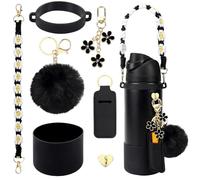 Compatible for Owala Accessories Bundle: Silicone Boot for 24oz & 32oz Bottles, Charms, Handle, Strap, Rubber Bottoms, and Decorative Add-ons for Your Compatible for Owala Water Bottle, Black