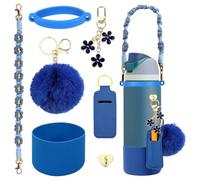 Compatible for Owala Accessories Bundle: Silicone Boot for 24oz & 32oz Bottles, Charms, Handle, Strap, Rubber Bottoms, and Decorative Add-ons for Your Compatible for Owala Water Bottle, Denim