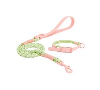 Compatible For Pet Lead Collar And Leash Set 3M Reflective effect safety dog suit Pink Ad Purple Nylon Webbing Dog Supplies(Pink-green,S Neck(29-39cm))