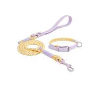 Compatible For Pet Lead Collar And Leash Set 3M Reflective effect safety dog suit Pink Ad Purple Nylon Webbing Dog Supplies(Purple-yellow,S Neck(29-39cm))