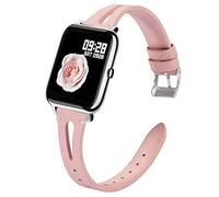 Compatible for Popglory P22 Smartwatch Band, Slim Giaogor Vintage Leather Strap Replacement for Popglory P22 / Donerton Smartwatch/itouch air 3 / FirYawee Smartwatch/Virmee VT3 (Pink)