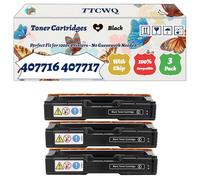 Compatible for Ricoh 407716 407717 407718 407719 Toner Cartridges Work for Ricoh Aficio SP C252DN SP C252SF Printers, with Chip, High Yield 7500 Pages, High-Definition Printing (3 Pack Black)