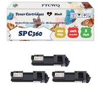Compatible for Ricoh SP C360 Toner Cartridges Work for Ricoh ficio SP C360DNT SP C360DNW SP C361SFNw Printers, with Chip, High Yield 8000 Pages, High-Definition Printing (3 Pack Black)