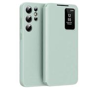 Compatible For Samsung Galaxy S23 Ultra Case with Card Holder Smart View Window PU Leather+PC+TPU Phone Cover LightGreen