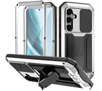 Compatible For Samsung Galaxy S25 Plus 5G Case With Slide Camera Cover+Screen Protector,Outdoor Aluminum Metal Gorilla Glass Shockproof Military Heavy Duty Sturdy Protector Cover Hard Case (Silver)