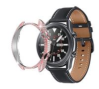 Compatible for Samsung Galaxy Watch 3 41mm 45mm Case Full Diamond PC Plating Bumper Bling Crystal Diamonds Shiny Glitter Frame Case Hard Protective Cover for Galaxy Watch 3 (Pink, 41mm)