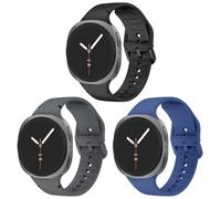 Compatible for Samsung Galaxy Watch 8 Bands 44mm 40mm / Galaxy Watch 8 Classic Bands 46mm, 3 Pack No Gap One Click Soft Silicone Sport Replacement Strap Band for Men Women (Black/Dark Grey/Official