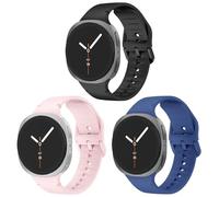 Compatible for Samsung Galaxy Watch 8 Bands 44mm 40mm / Galaxy Watch 8 Classic Bands 46mm, 3 Pack No Gap One Click Soft Silicone Sport Replacement Strap Band for Men Women (Black/Official Blue/Offcial