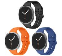 Compatible for Samsung Galaxy Watch 8 Bands 44mm 40mm / Galaxy Watch 8 Classic Bands 46mm, 3 Pack No Gap One Click Soft Silicone Sport Replacement Strap Band for Men Women (Black/Orange/Official Blue