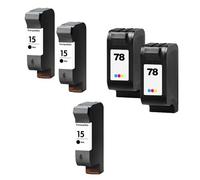 Compatible HP Fax 1230 Printer Ink Cartridges (5 Pack) -C6615DE Multipack