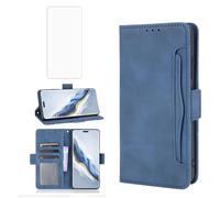 Compatible Huawei Honor Magic 6 Pro 5G Wallet Case and Tempered Glass Screen Protector Card Holder Stand Leather Flip Cell Accessories Phone Cover for Hawaii Magic6 Pro Magic6Pro Women Men Blue