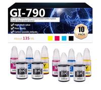 Compatible Ink Bottle GI-790 GI-790BK GI-790C GI-790M GI-790Y Replacement for Canon PIXMA G1000 G1010 G2000 G2002 G2010 G3000 G3010 G4000 G4010 Printer (5PK Black Pigment CMY Dye),2 set