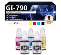 Compatible Ink Bottle GI-790 GI-790BK GI-790C GI-790M GI-790Y Replacement for Canon PIXMA G1000 G1010 G2000 G2002 G2010 G3000 G3010 G4000 G4010 Printer (5PK Black Pigment CMY Dye),1 set