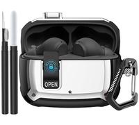 Compatible JBL Vibe Beam/Beam 2 Case 2025 Lock Clip for Men Women, Military Shell JBL Vibe Beam/200TWS Cover Protective Armor Skin with with Cleaner Kit & Carabiner, White
