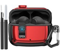 Compatible JBL Vibe Beam/Beam 2 Case 2025 Lock Clip for Men Women, Military Shell JBL Vibe Beam/200TWS Cover Protective Armor Skin with with Cleaner Kit & Carabiner, Red