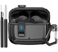 Compatible JBL Vibe Beam/Beam 2 Case 2025 Lock Clip for Men Women, Military Shell JBL Vibe Beam/200TWS Cover Protective Armor Skin with with Cleaner Kit & Carabiner, Black