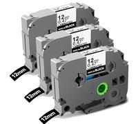 Compatible Laminated 12mm Black Label Tape Replacement for Brother P Touch TZ TZe-335 0.47" Label Maker Tape for PT-D200 H107B H105 H107 H101C H100LB/R 1000 1250 White on Black, 3 Pack