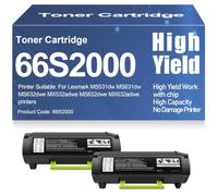 Compatible MS531dw MS631dw Toner Cartridges 66S2000 Black Toner for Lexmark MS531dw MS631dw MS632dwe MX532adwe MX632adwe Printers High Yield with chip,66S2000-2PC