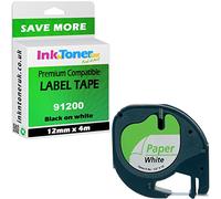Compatible S0721510 Black On White 12mm x 4m Paper LetraTag Label Tape (91200)