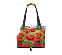 Compatible Small Cat And Dog Portable Shoulder Bag, Beautiful Red Poppy Flower Printed Collapsible Travel Pet Tote Bag, Puppy Carrier For Carrying On Planes, Buses, Subway