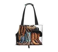 Compatible Small Cat And Dog Portable Shoulder Bag, Cowboy Black Hat Western Boots Printed Collapsible Travel Pet Tote Bag, Puppy Carrier For Carrying On Planes, Buses, Subway