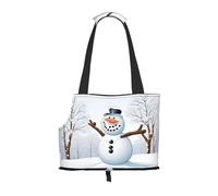 Compatible Small Cat And Dog Portable Shoulder Bag, Merry Christmas With Happy Snowman Printed Collapsible Travel Pet Tote Bag, Puppy Carrier For Carrying On Planes, Buses, Subway