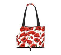 Compatible Small Cat And Dog Portable Shoulder Bag, Red Poppy Flower Printed Collapsible Travel Pet Tote Bag, Puppy Carrier For Carrying On Planes, Buses, Subway