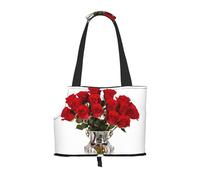Compatible Small Cat And Dog Portable Shoulder Bag, Red Roses Printed Printed Collapsible Travel Pet Tote Bag, Puppy Carrier For Carrying On Planes, Buses, Subway