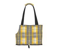 Compatible Small Cat And Dog Portable Shoulder Bag, Yellow Gray Black Plaid Printed Collapsible Travel Pet Tote Bag, Puppy Carrier For Carrying On Planes, Buses, Subway