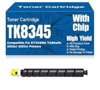 Compatible TK8345 Toner Cartridges 2552ci 2553ci Black Yellow Magenta Cyan Toner Cartridge High Yield for KYOCERA TASKalfa 2552ci 2553ci Printers,Yellow-TK8345