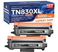 Compatible TN830XL Toner Replacement for Brother TN830XL TN830 XL Toner use with HL-L2460DW HL-L2405W HL-L2480DW HL-L2400D MFC-L2820DW MFC-L2820DW XL DCP-L2640DW Printer (2 Pack Black)