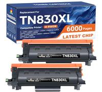 Compatible TN830XL Toner Replacement for Brother TN830XL TN830 XL Toner use with HL-L2460DW HL-L2405W HL-L2480DW HL-L2400D MFC-L2820DW MFC-L2820DW XL DCP-L2640DW Printer (2 Pack Black)