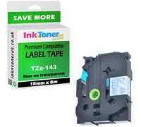 Compatible TZe-143 Blue On Clear 18mm x 8m Laminated Label Tape (TZe143)