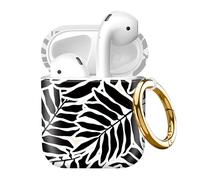 Compatible with AirPod 2nd//1st Generation Case Cover with Gold Keychain,Full Protective Shockproof Wireless Headphone Case for Airpod （Black and White Leaves）