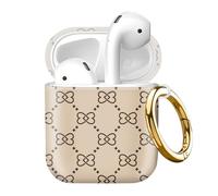 Compatible with AirPod 2nd//1st Generation Case Cover with Gold Keychain,Full Protective Shockproof Wireless Headphone Case for Airpod （Love Grid）