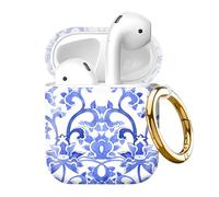 Compatible with AirPod 2nd//1st Generation Case Cover with Gold Keychain,Full Protective Shockproof Wireless Headphone Case for Airpod （Blue and White Porcelain）