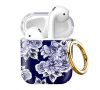 Compatible with AirPod 2nd//1st Generation Case Cover with Gold Keychain,Full Protective Shockproof Wireless Headphone Case for Airpod （Dark Blue Rose）