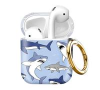 Compatible with AirPod 2nd//1st Generation Case Cover with Gold Keychain,Full Protective Shockproof Wireless Headphone Case for Airpod （Big Shark）