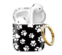 Compatible with AirPod 2nd//1st Generation Case Cover with Gold Keychain,Full Protective Shockproof Wireless Headphone Case for Airpod （Black and White Dog Paws）