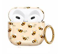 Compatible with AirPod 4 Case 2024, Cute Hard PC Protective Case for AirPod 4th Generation, Shockproof Aesthetic Cover Shell Accessories with Gold Keychain for Women- Bees Flowers Yellow